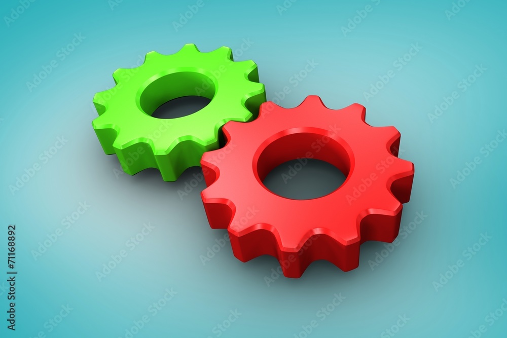 Poster composite image of red and green cog and wheel