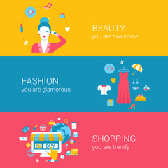 Fashion beauty glamour shopping concept flat banners template