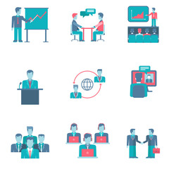 Flat style business people infographics user interface icons set