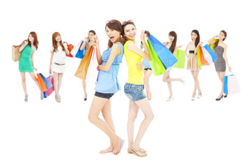 Obraz premium asian shopping women group holding color bags.