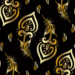 Beautiful peacock feathers. Gold pattern.