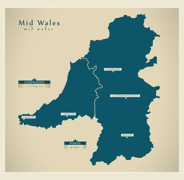 Modern Map - Mid Wales UK