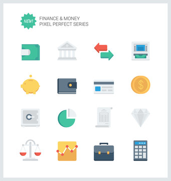 Pixel perfect finance and money flat icons