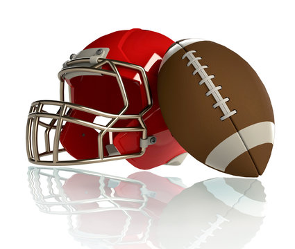 football helmet and ball on white background