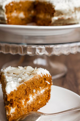 honey cake with whipped cream, closeup