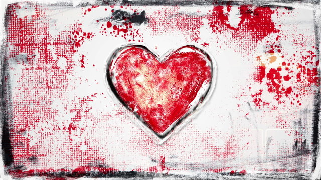 grunge painted heart shape glitch loop