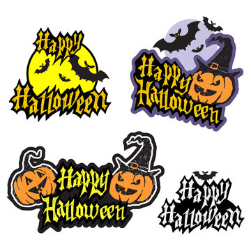 Hand drawn halloween lettering with pumpkin and bats