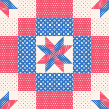 Patchwork pattern in red and blue