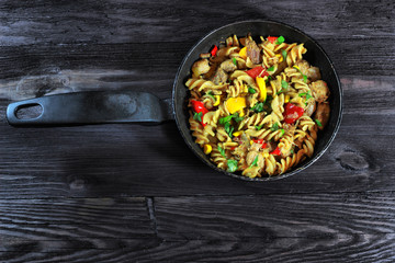 Pasta with meat and vegetables