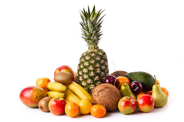 Fresh fruits isolated on a white background. Set of different fr