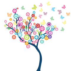 Tree with flowers and butterflies
