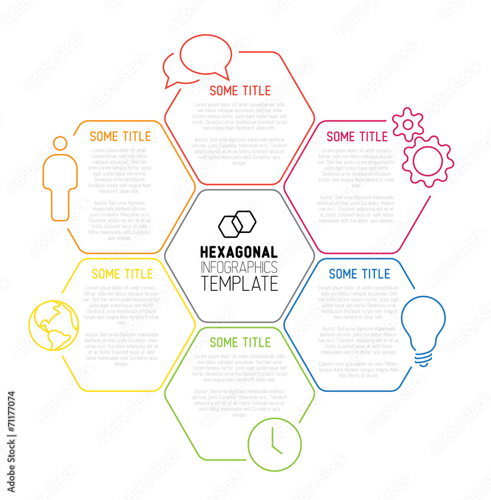 Poster modern hexagonal infographic report template made from lines