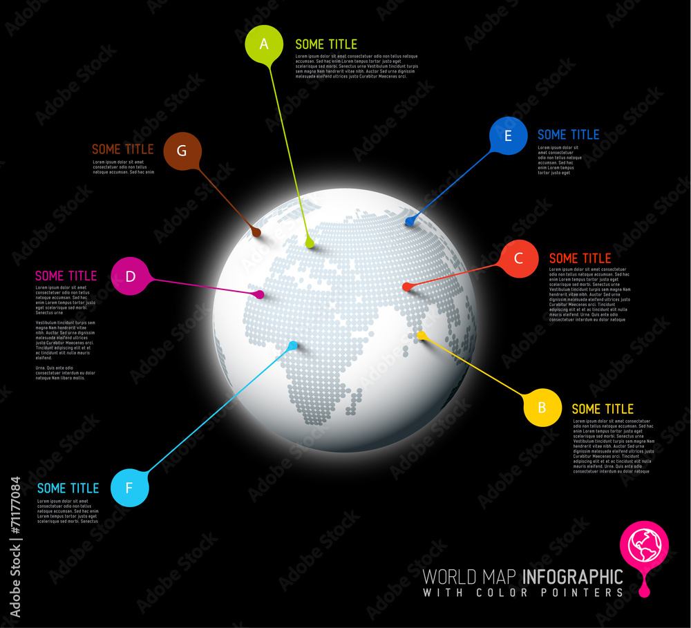 Poster world map globe with pointer marks