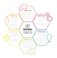Modern hexagonal Infographic report template made from lines