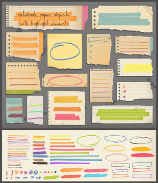 notebook paper objects & highlight elements