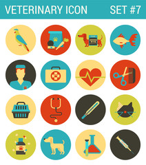 Veterinary medicine flat icons set animal medical service