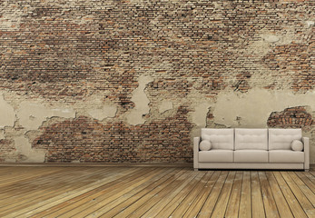 old wall and white sofa