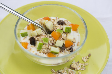 Bowl of muesli In Glass Bowl
