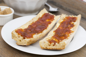 Breakfast with bread and hot Coffee
