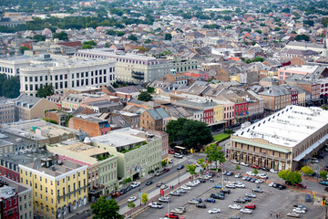 aerial viel of colorful buildings in New Orleans
