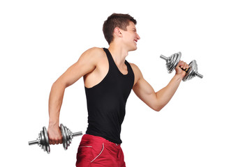 Fototapeta na wymiar muscular man lifting dumbbells