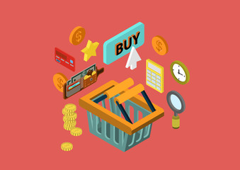 Flat 3d isometric concept vector web infographics shopping cart