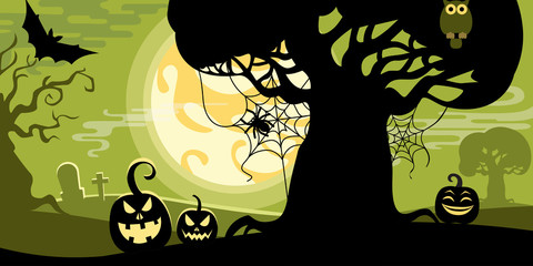 Halloween vector illustration concept template scary graveyard