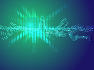 Obraz premium circuit and sound wave pattern technology abstract vector backgr