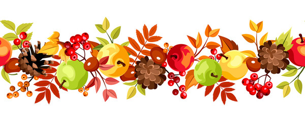 Horizontal seamless background with colorful autumn leaves.