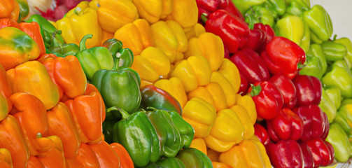 Israel market produce: colorful fresh bell peppers