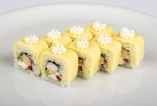 Sushi roll with crabs and avocado