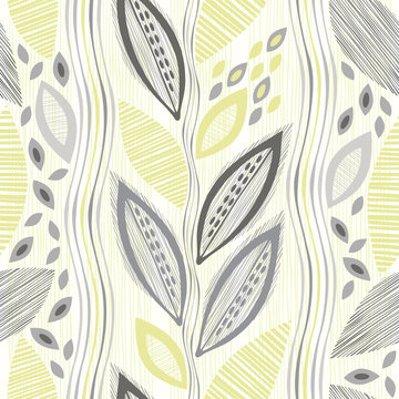 Seamless pattern  of abstract leaves. Hand-drawn floral backgrou