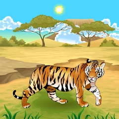 Selbstklebende Fototapeten Afrikanische Landschaft mit Tiger. © ddraw