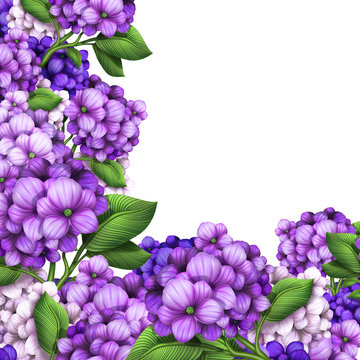 floral corner design element, purple hydrangea flowers