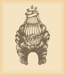 Big wig with decorative ship- hairstyle