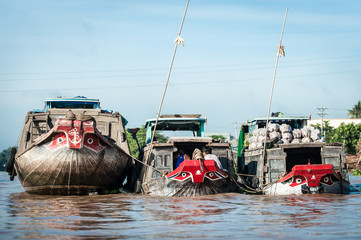 Fototapeta na wymiar Mercato Galleggiante, Delta del Mekong