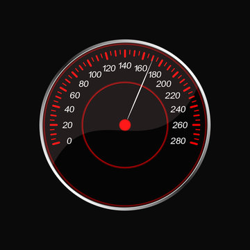 Speedometer on a black background. Red scale