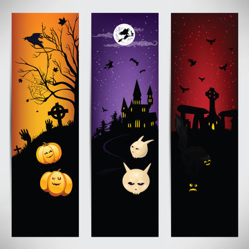 Set of colorful banners on Halloween