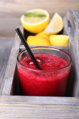 Fresh cold cherry cocktail with mint and lemon