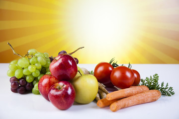 Fruits, vegetables, fruit juices, vegetable juices, healthy food