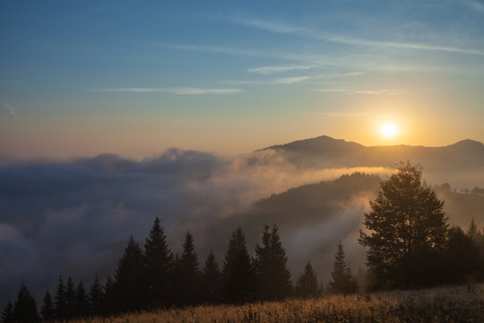 Majestic sunset in the mountains landscape