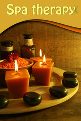 Composition with spa treatment on wooden background