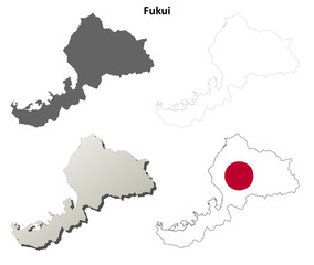Fukui blank outline map set