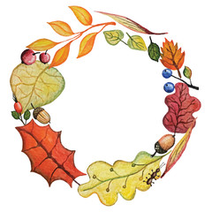 Vector Watercolor autumn Leaves wreath