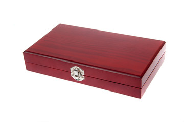Closed wooden box, isolated on white background