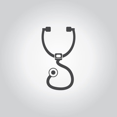 Stetoscope black icon set. Medical tool grey icons set. Flat des