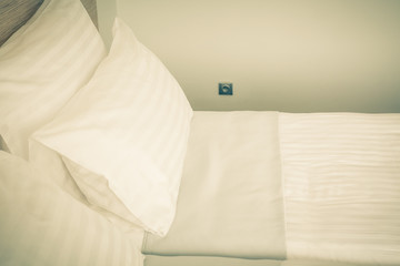 Prepared fresh bed, scene in hotel room
