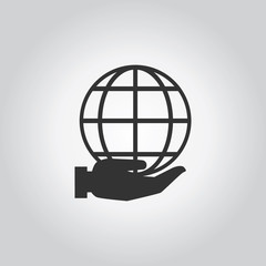 Hand with wire globe icon. Industy black grey icons set. Flat de