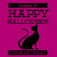 Black cat typographic Halloween card in vector format.