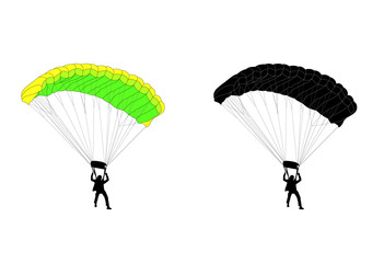 skydiver silhouette and illustration - vector